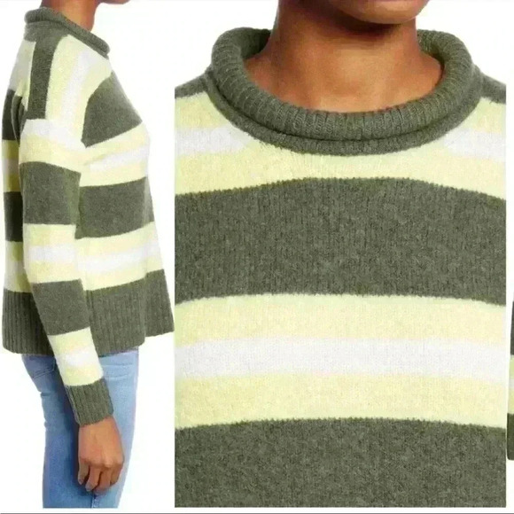 Madewell Striped Fulton Pullover Sweater in Heather Greengrass Sz XX-Small NWT - Picture 2 of 8